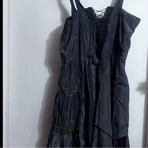 Pretty Angel Sz S Blue Gray Linen Blend Lace up Back Tunic Dress - Picture 7 of 7